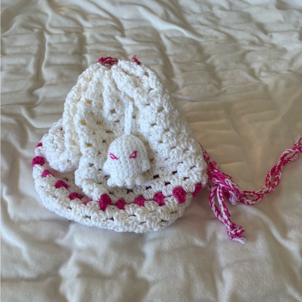 Charming White and Pink Crochet Kids Bag